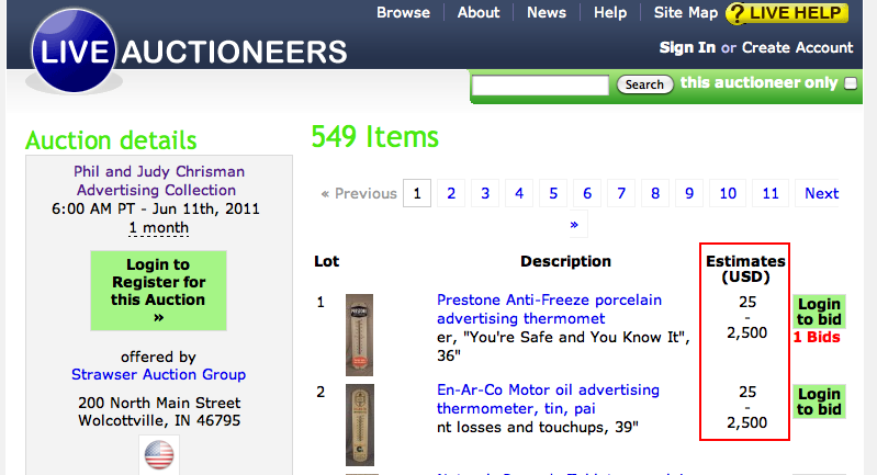 Auction estimate screenshot