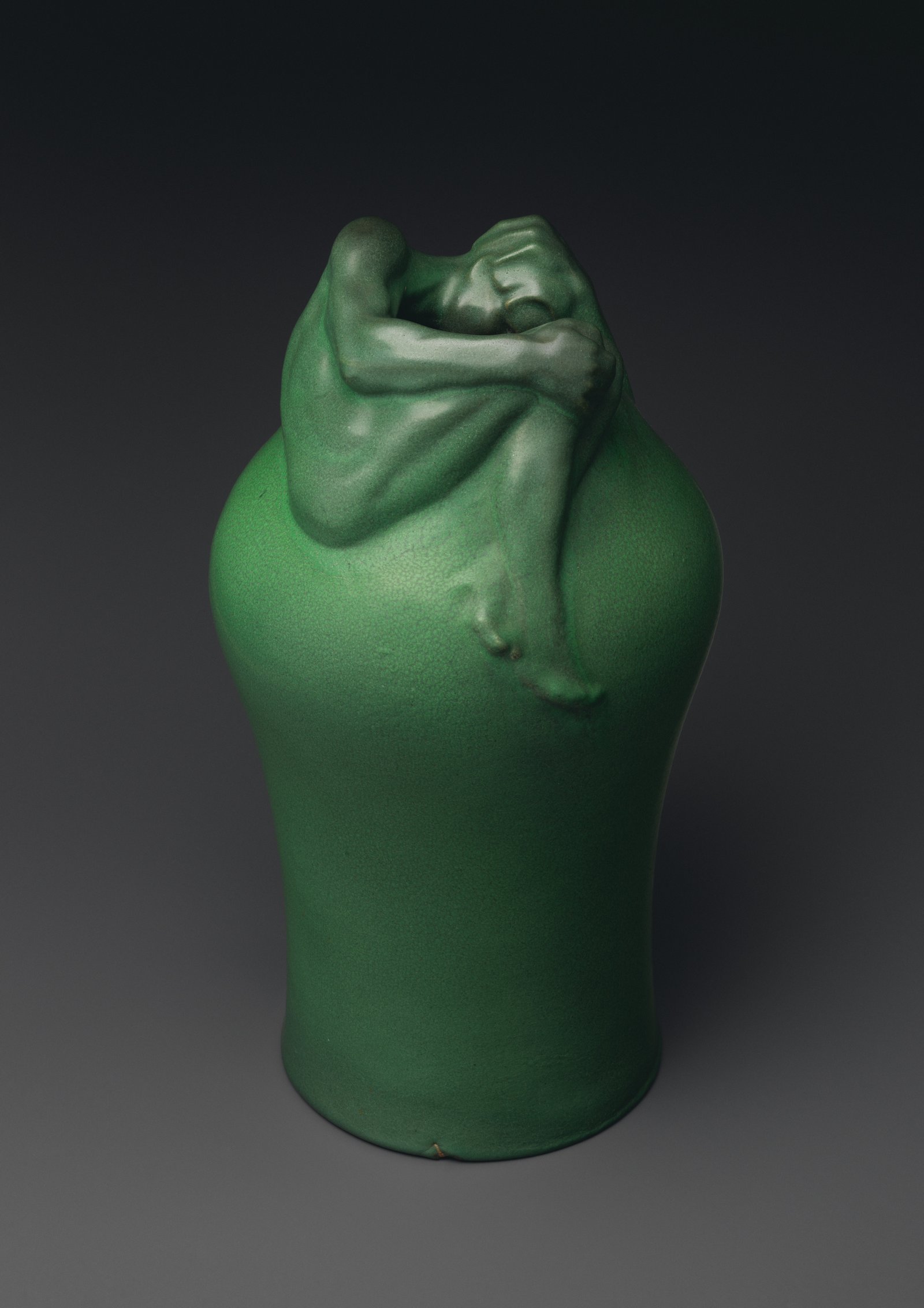 Van Briggle Despondency vase in green matte glaze