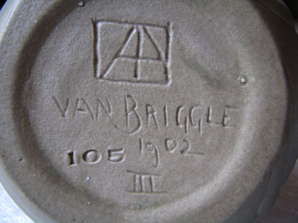 Maker's marks on 1902 miniature Van Briggle vase (Ellison Collection)