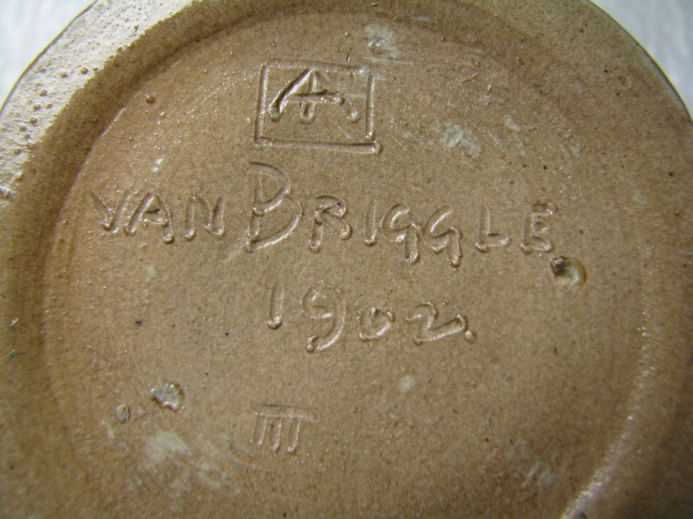 Maker's marks on second 1902 miniature Van Briggle vase (Ellison Collection)