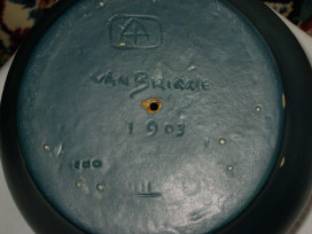 1902-1903 Van Briggle bottom mark showing AA logo, clay type III, shape number, and date