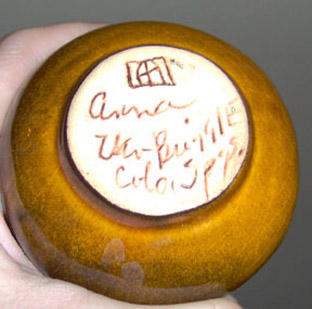 Atypical piece bearing both the VB logo and 'Anna Van Briggle' mark