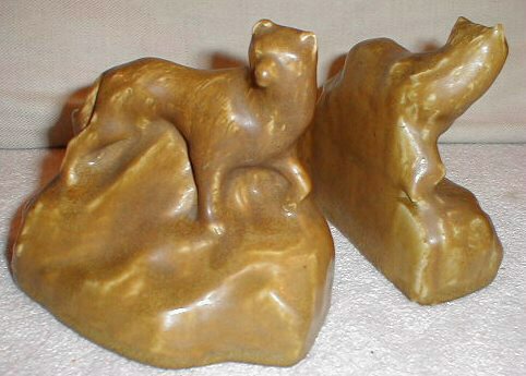 Van Briggle wolf bookends, 1915 era
